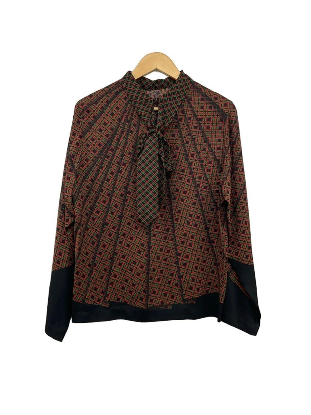 Hermes Long Sleeve Top M Black Dark Brown Multi Silk 40